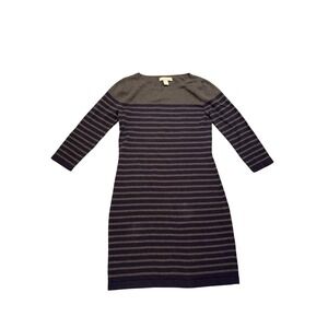 Banana Republic Sweater Dress Women's S Gray Blue Striped 3/4 Sleeve Cotton Knit